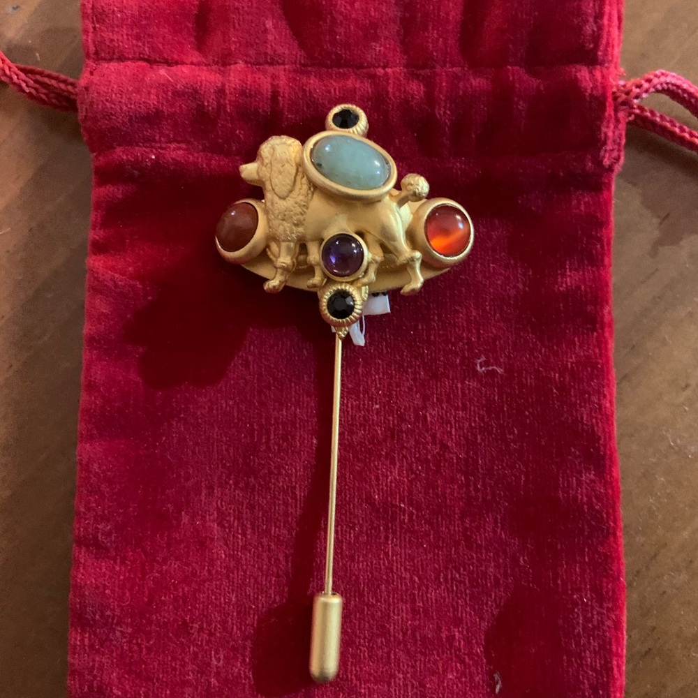 Natasha Stambouli Gold Plated Precious Stone Pin